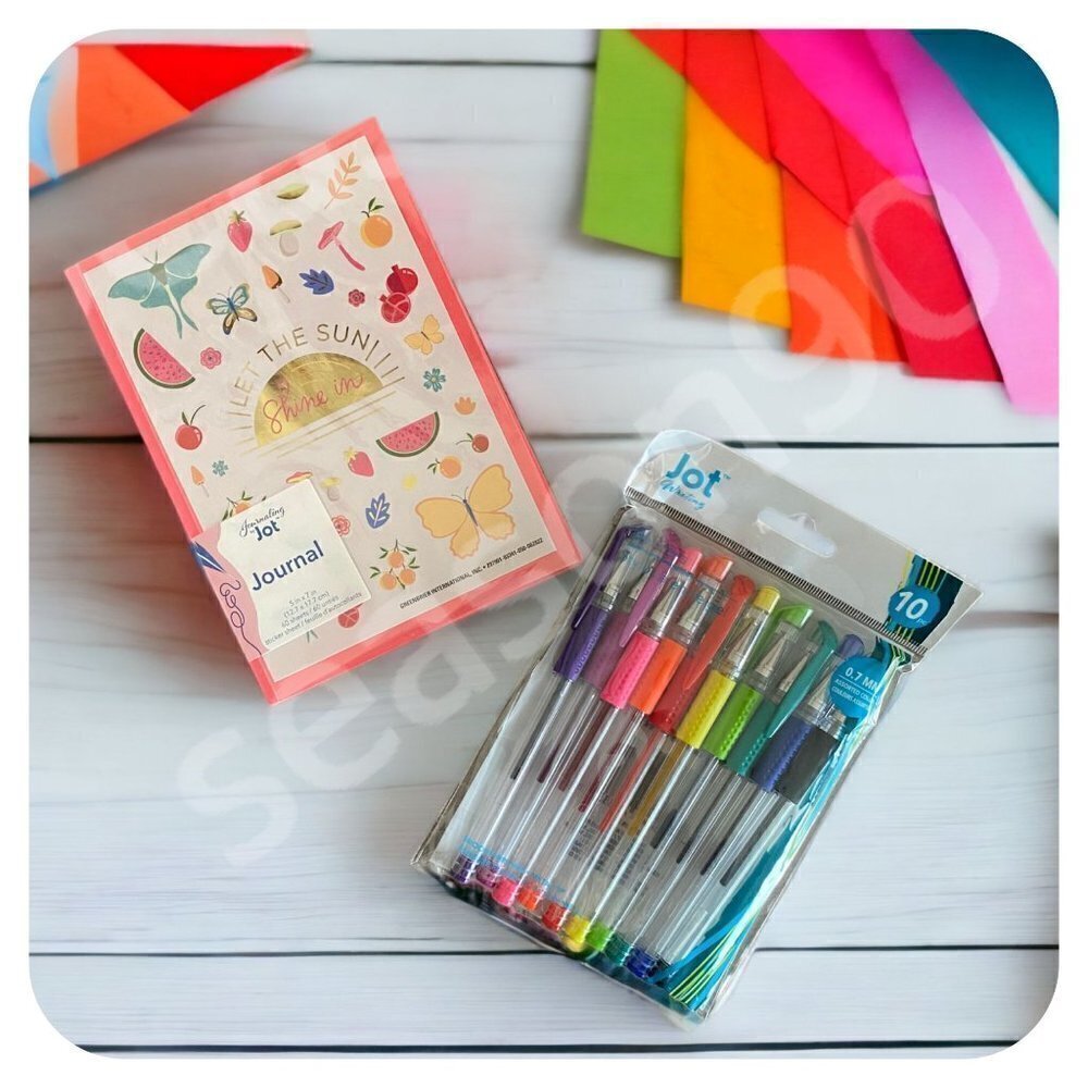 JOT 5x7 Journal w "Let the Sun Shine In" Sticker Pack / JOT 10-Pc Gel Pens SET